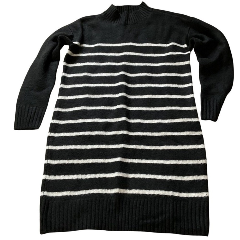 Maurices Womens Black White Striped Mock Neck Long Sleeve Knit‎ Sweater Dress S